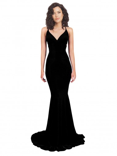 Preto Decote V Sem Mangas Abrir de volta Sereia Vestidos de Madrinha / Vestidos de Noite / Vestidos de Festa Online