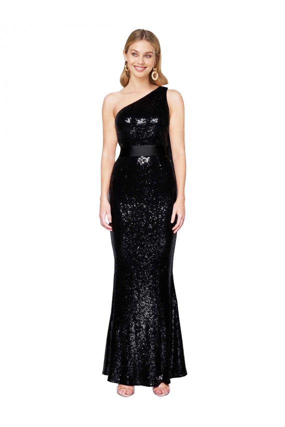 Preto Um Ombro Sem Mangas Sereia Vestidos de Madrinha / Vestidos de Noite / Vestidos de Festa Online