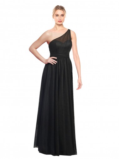 Preto Um Ombro Sem Mangas Linha A Vestidos de Festa / Vestidos de Madrinha Online
