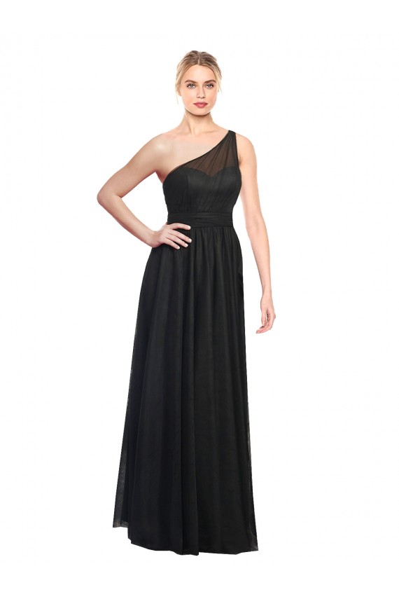 Preto Um Ombro Sem Mangas Linha A Vestidos de Festa / Vestidos de Madrinha Online