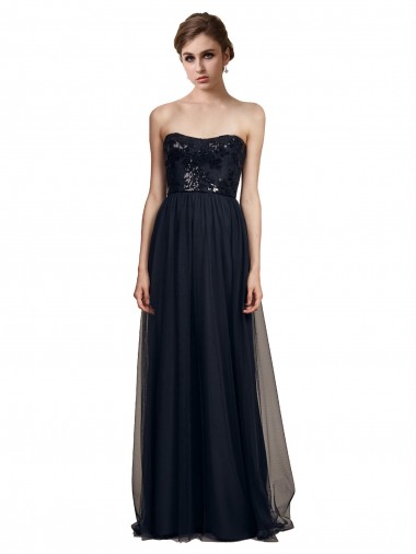 Preto Sem alças Sem Mangas Linha A Vestido de Madrinha / Vestido Formais Online