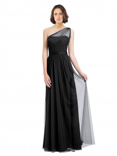 Preto Um Ombro Sem Mangas Linha A Vestido Formais / Vestido de Madrinha Online