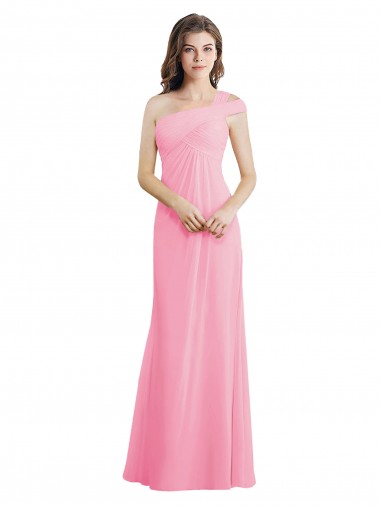 Quase Rosa Um Ombro Sem Mangas Linha A Vestidos de Madrinha Online