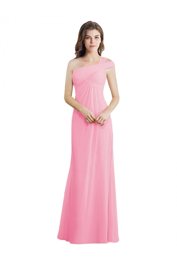 Quase Rosa Um Ombro Sem Mangas Linha A Vestidos de Madrinha Online