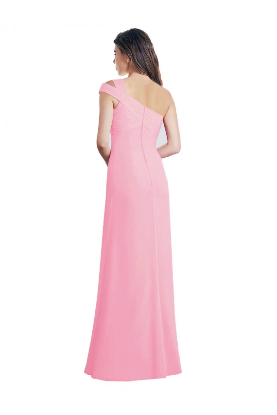 Quase Rosa Um Ombro Sem Mangas Linha A Vestidos de Madrinha Online