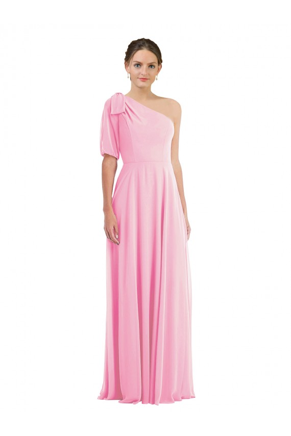 Quase Rosa Um Ombro Sem Mangas Trombeta Vestidos de Madrinha Online