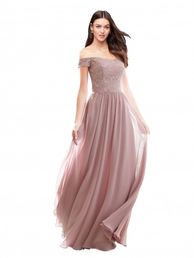 Rosa 147# Fora do Ombro Mangas Curtas Linha A Vestidos de Madrinha Online