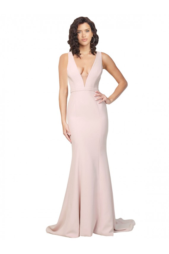 Rosa Decote V Sem Mangas Costas em V Bainha Vestidos de Madrinha / Vestidos de Noite / Vestidos de Festa Online