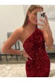 Rosa Um Ombro Sem Mangas Bainha Vestidos de Festa Online
