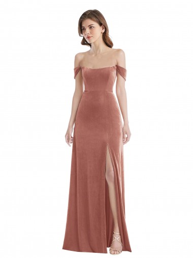 Rosa Canela Fora do Ombro Sem Mangas Linha A Vestido de Madrinha / Vestido de Festa Online