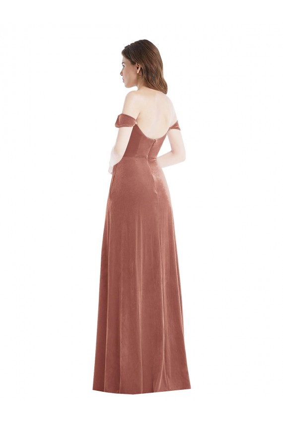 Rosa Canela Fora do Ombro Sem Mangas Linha A Vestido de Madrinha / Vestido de Festa Online