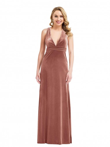 Rosa Canela Decote V Sem Mangas Criss Cruz Linha A Vestidos de Madrinha / Vestidos de Noite / Vestidos de Festa Online