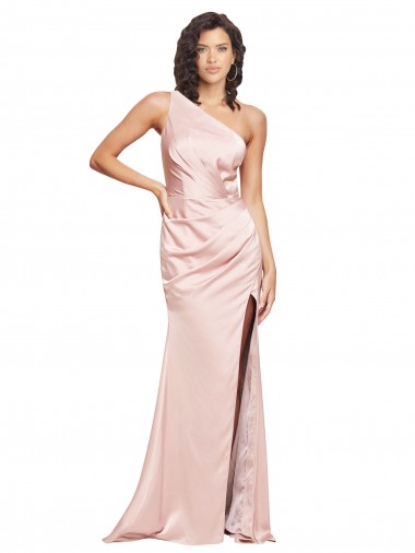 Rosa Um Ombro Sem Mangas Lombar Bainha Vestidos de Madrinha / Vestidos de Noite / Vestidos de Festa Online