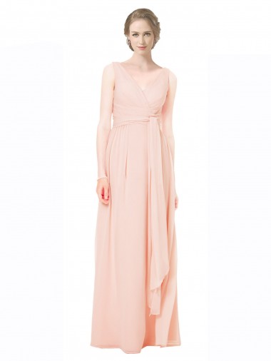  Decote V Sem Mangas Costas em V Linha A Vestido de Madrinha Online
