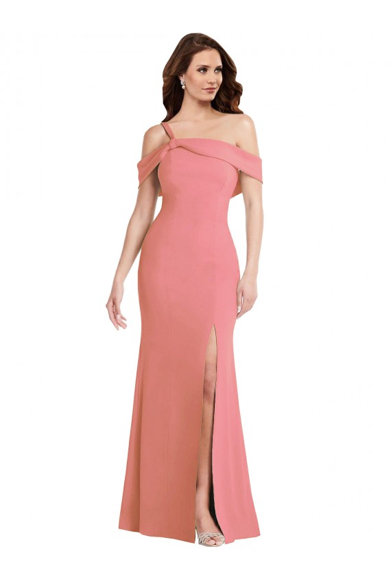 Rosa Choque Um Ombro Sem Mangas Lombar Trombeta Vestidos de Madrinha / Vestidos de Festa Online