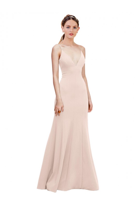 Rosa Decote V Sem Mangas Costas em V Linha A Vestidos de Madrinha / Vestidos de Noite / Vestidos de Festa Online