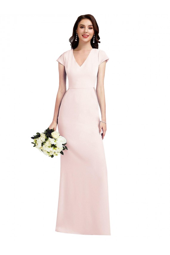 Rosa Decote V Mangas Curtas Linha A Vestidos de Madrinha / Vestidos de Noite / Vestidos de Festa Online