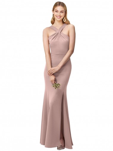 Rosa Empoeirado Decote Alto Sem Mangas Criss Cruz Bainha Vestidos de Madrinha / Vestidos de Festa Online