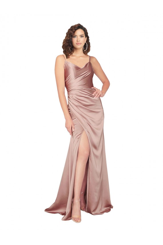 Rosa Empoeirado Decote V Sem Mangas Costas em V Bainha Vestidos de Madrinha / Vestidos de Noite / Vestidos de Festa Online