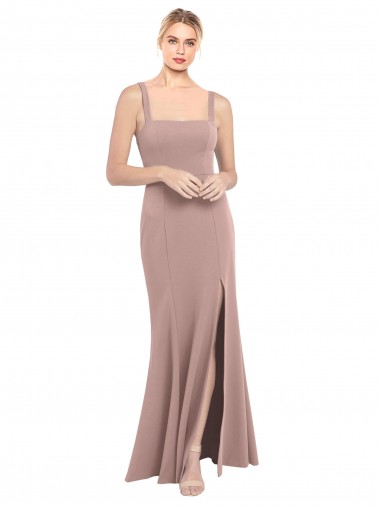 Rosa Empoeirado Decote Alto Sem Mangas Sereia Vestidos de Madrinha / Vestidos de Festa Online