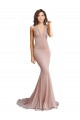 Rosa Empoeirado Decote V Sem Mangas Lombar Sereia Vestidos de Madrinha / Vestidos de Noite / Vestidos de Festa Online
