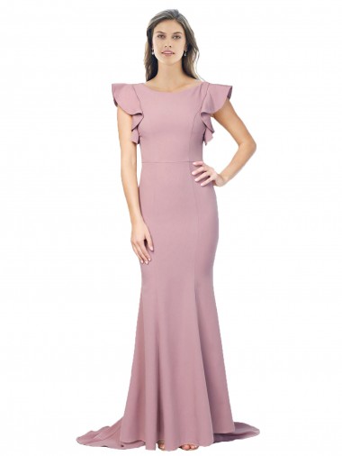 Rosa Empoeirado Decote redondo Mangas Esvoaçantes Costas em V Sereia Vestidos de Madrinha / Vestidos de Noite / Vestidos de Festa Online