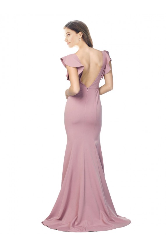 Rosa Empoeirado Decote redondo Mangas Esvoaçantes Costas em V Sereia Vestidos de Madrinha / Vestidos de Noite / Vestidos de Festa Online