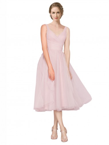 Rosa Decote V Sem Mangas Costas em V Linha A Vestidos de Madrinha / Vestidos de Cocktail / Vestidos de Homecoming Online