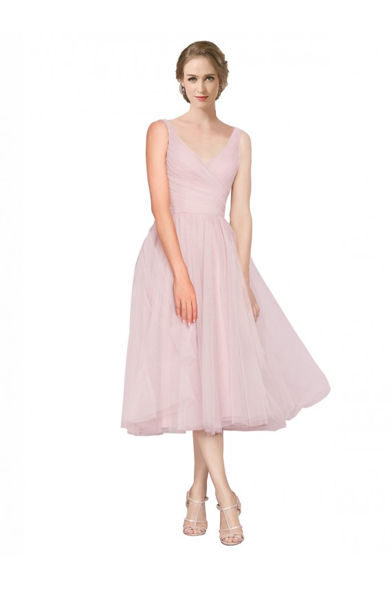 Rosa Decote V Sem Mangas Costas em V Linha A Vestidos de Madrinha / Vestidos de Cocktail / Vestidos de Homecoming Online