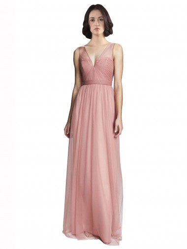 Rose Rosa Decote V Sem Mangas Linha A Vestido de Madrinha Online