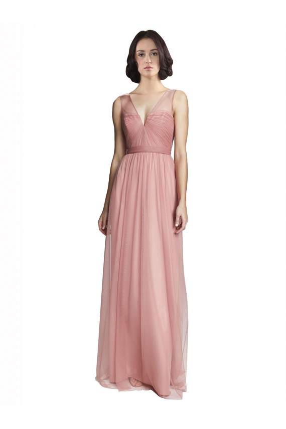 Rose Rosa Decote V Sem Mangas Linha A Vestido de Madrinha Online