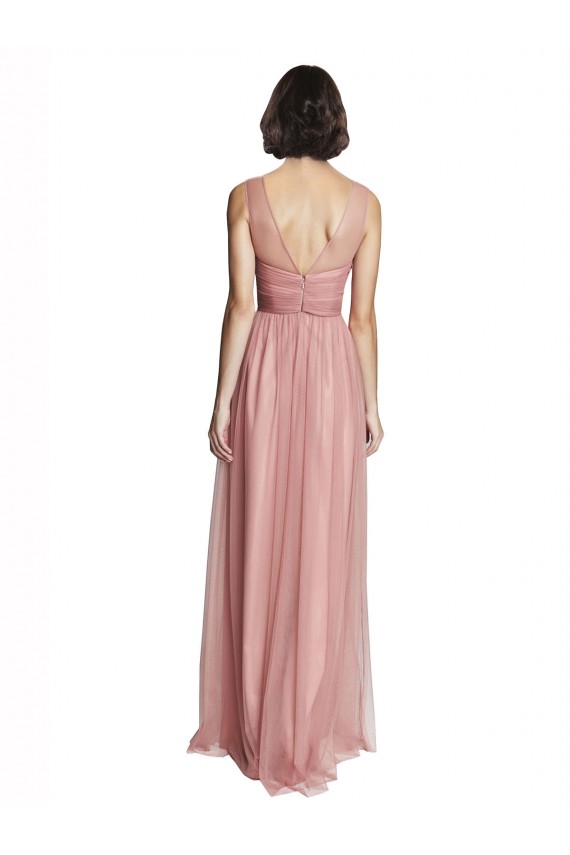 Rose Rosa Decote V Sem Mangas Linha A Vestido de Madrinha Online