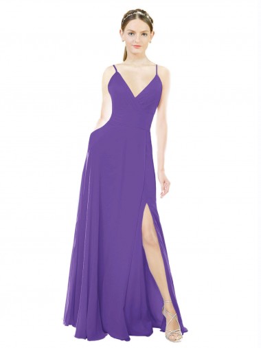 Roxo Decote V Sem Mangas Linha A Vestidos de Madrinha Online
