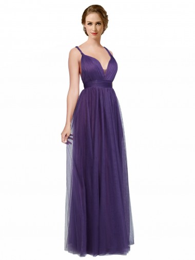 Roxo Barco Sem Mangas Lombar Linha A Vestidos de Madrinha Online