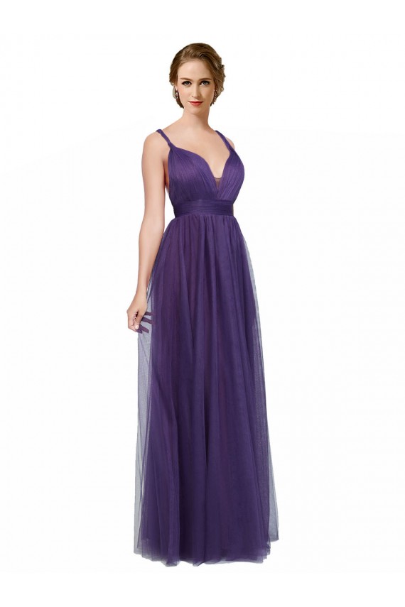 Roxo Barco Sem Mangas Lombar Linha A Vestidos de Madrinha Online
