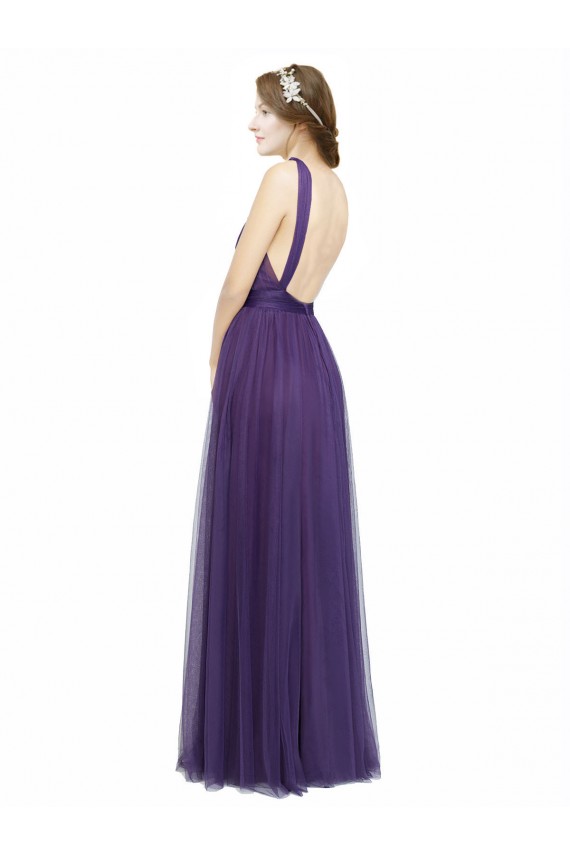 Roxo Barco Sem Mangas Lombar Linha A Vestidos de Madrinha Online