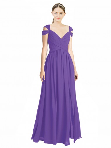 Roxo Amor Mangas Curtas Lombar Linha A Vestidos de Madrinha Online