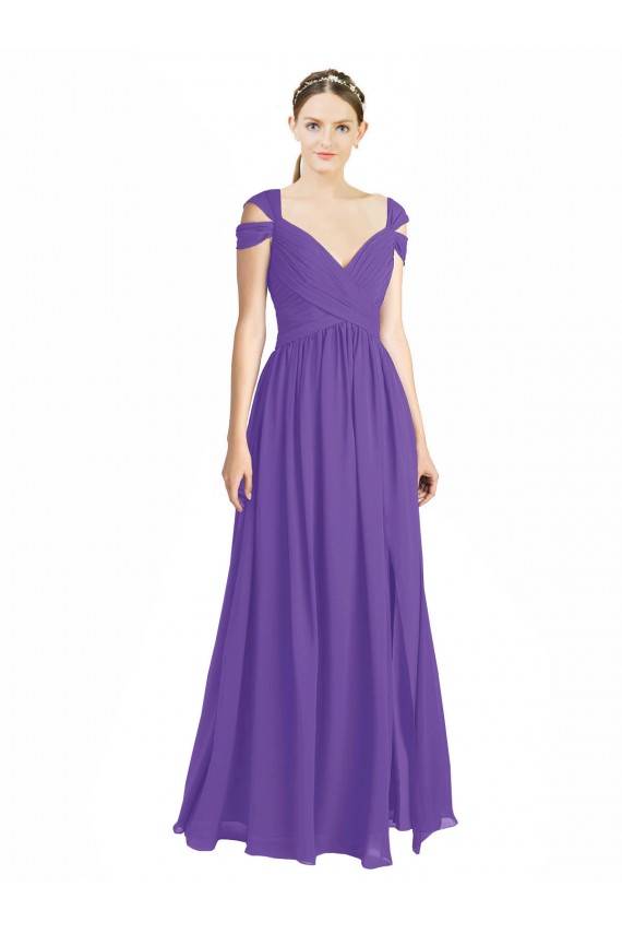 Roxo Amor Mangas Curtas Lombar Linha A Vestidos de Madrinha Online