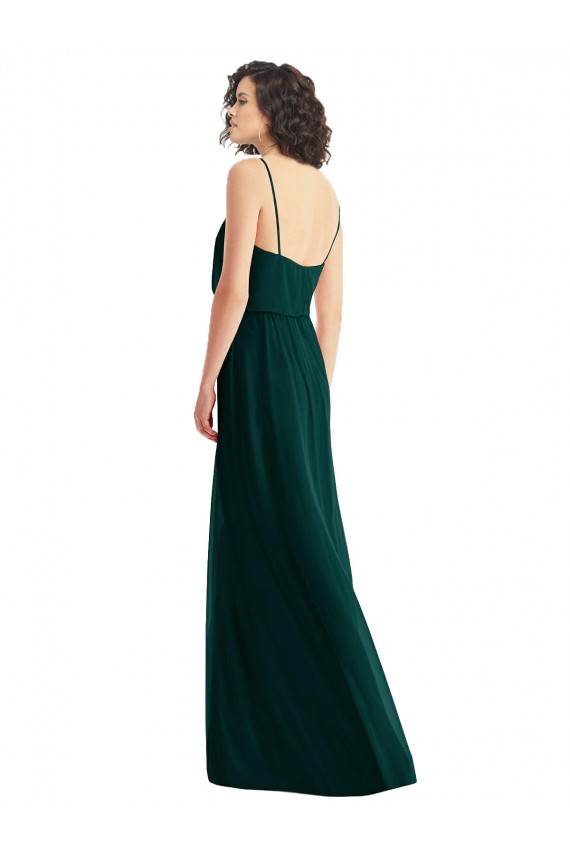 Sempre Verde Decote V Sem Mangas Lombar Linha A Longo Vestidos de Madrinha Online