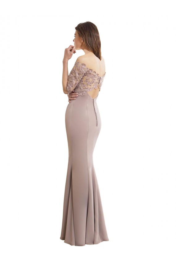  Decote Alto Mangas 1/2 Buraco da fechadura Sereia Vestidos de Madrinha Online