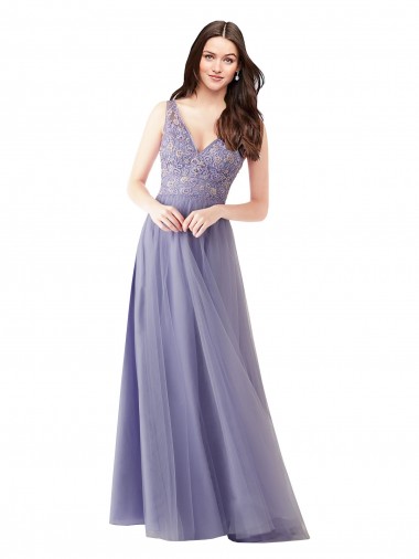  Amor Sem Mangas Costas em V Linha A Tule & Renda Vestidos de Madrinha Online