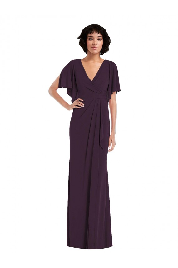 Uva Decote V Mangas Esvoaçantes, Mangas Divididas Bainha Vestidos de Madrinha / Vestidos de Noite / Vestidos de Festa Online