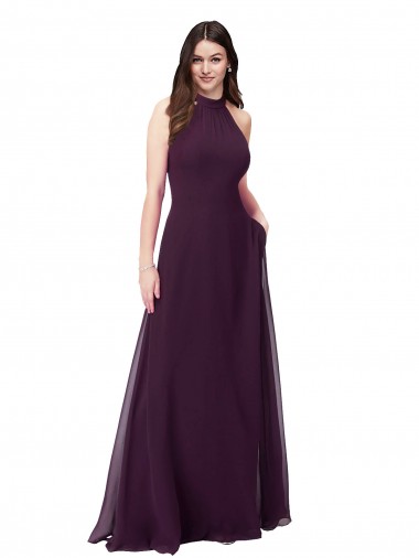 Uva Decote Alto Sem Mangas Buraco da fechadura Linha A Vestidos de Festa / Vestidos de Madrinha Online