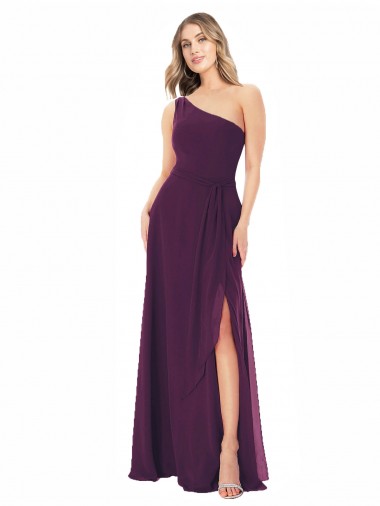 Uva Um Ombro Sem Mangas Linha A Vestido de Madrinha / Vestido de Baile Online