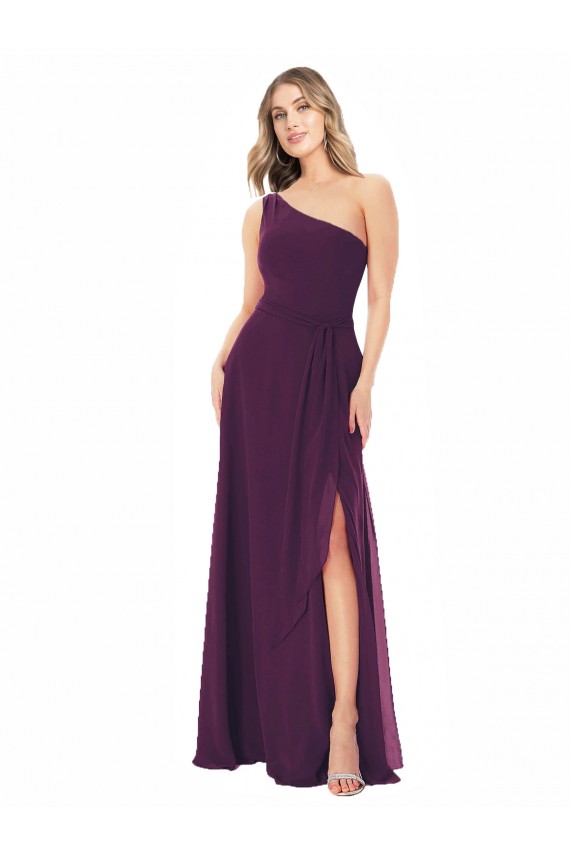 Uva Um Ombro Sem Mangas Linha A Vestido de Madrinha / Vestido de Baile Online