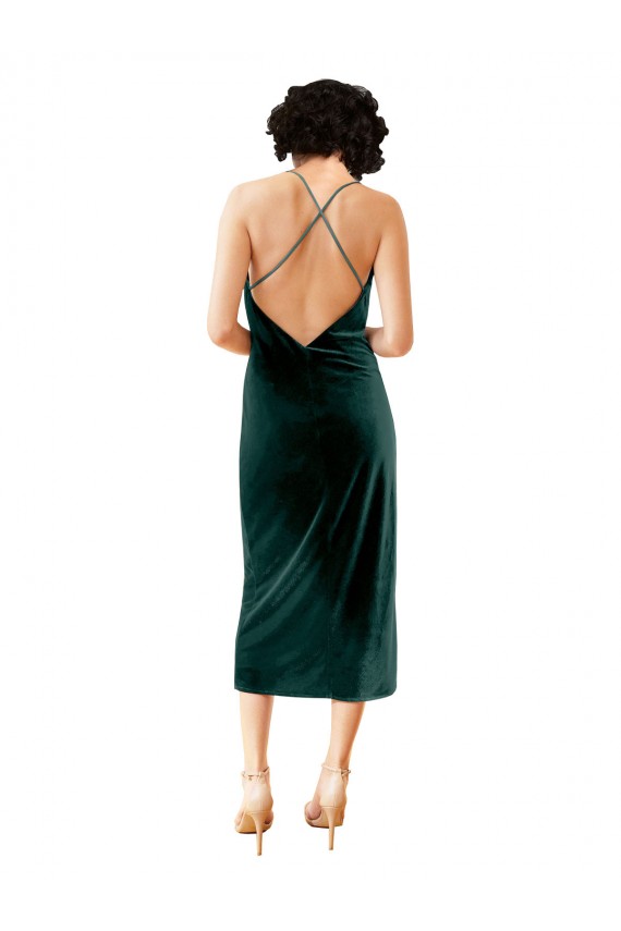 Verde Escuro Decote Capuz Sem Mangas Criss Cruz Bainha Vestidos de Madrinha / Vestidos de Noite / Vestidos de Festa Online
