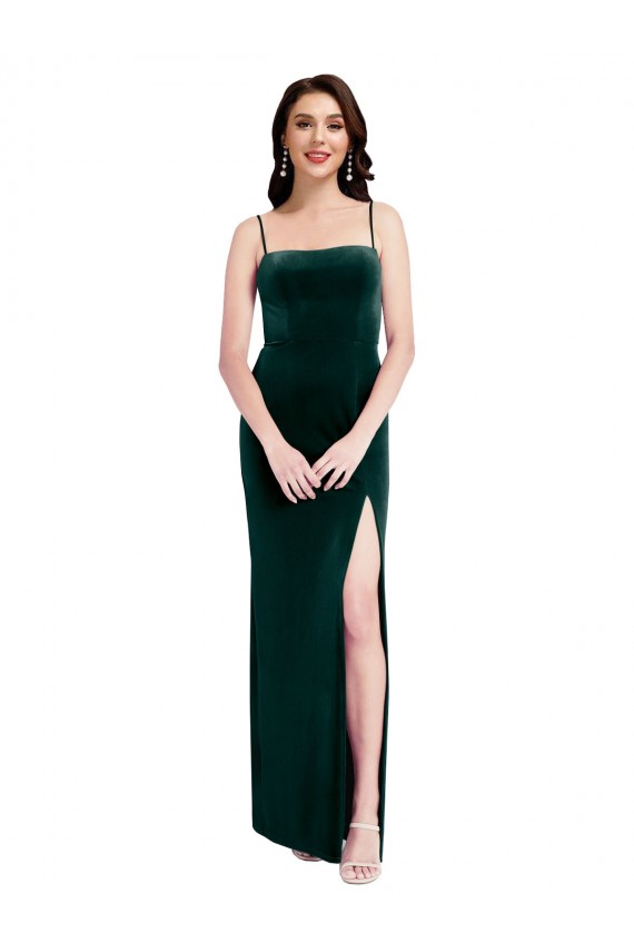 Verde Escuro Decote Quadrado Sem Mangas Lombar Bainha Vestidos de Madrinha / Vestidos de Festa Online