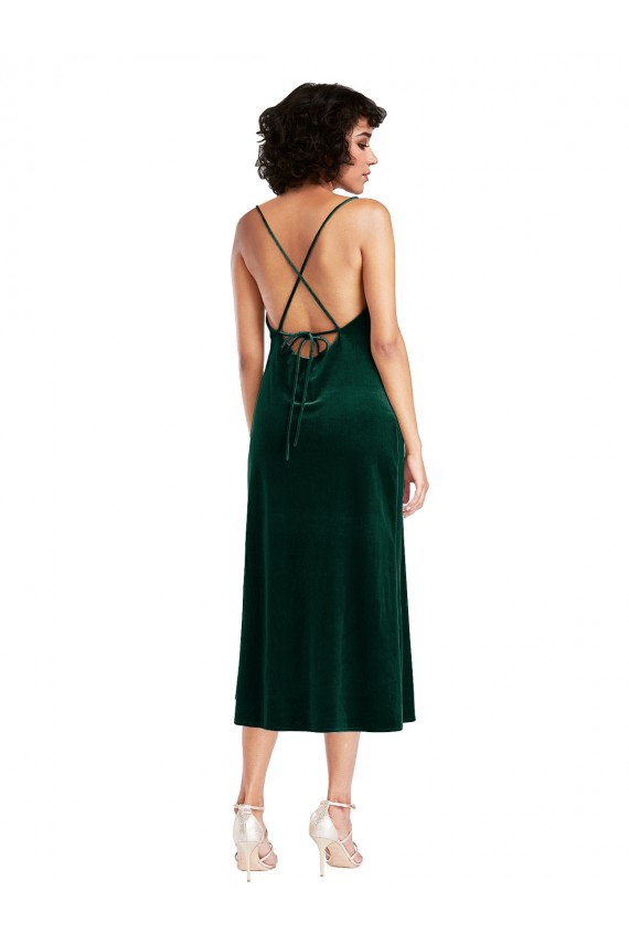 Verde Escuro Decote Capuz Sem Mangas Criss Cruz Bainha Curto Vestidos de Madrinha / Vestidos de Noite / Vestidos de Festa Online