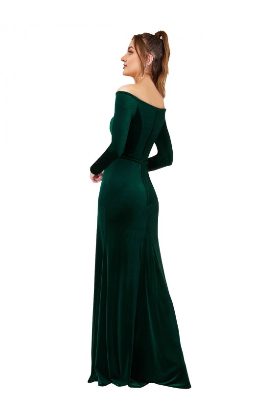 Verde Escuro Fora do Ombro Mangas Compridas Bainha Vestidos de Madrinha / Vestidos de Noite / Vestidos de Festa Online