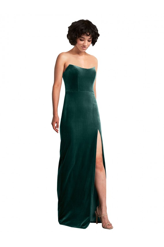 Verde Escuro Sem alças Sem Mangas Lombar Bainha Vestidos de Madrinha / Vestidos de Noite / Vestidos de Festa Online